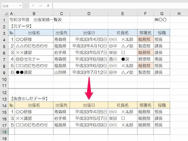 条件に合うデータ抽出-数式を使った例