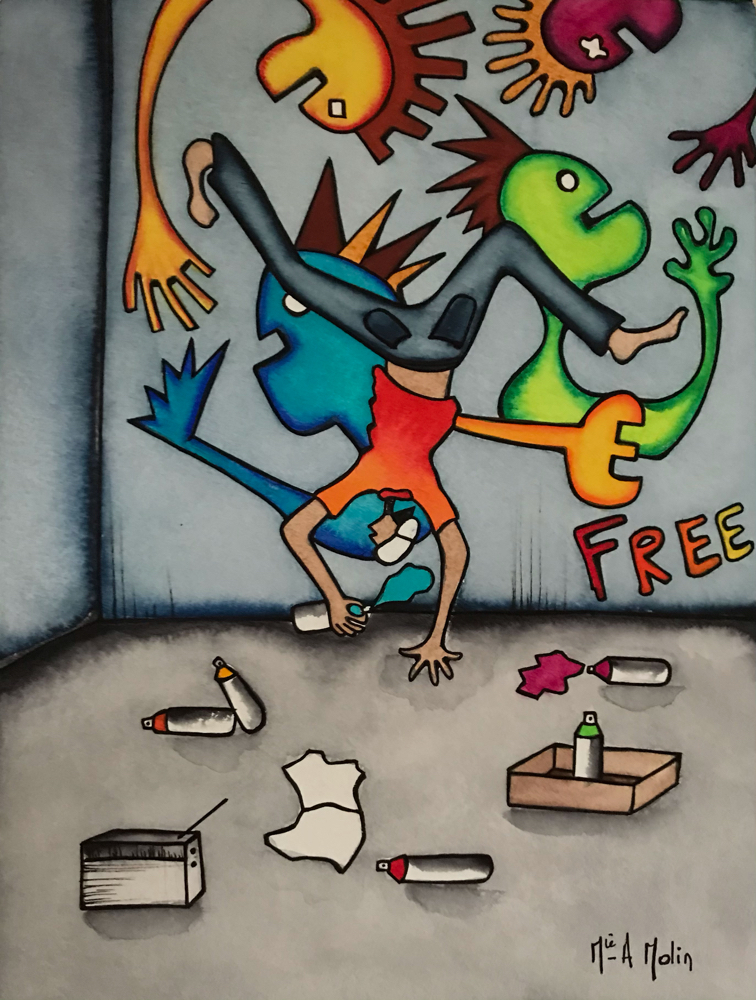 « Mon choix ». Aquarelle et marqueur acrylique (uniquement pour les contours en noir) sur papier - Format 40x30cm