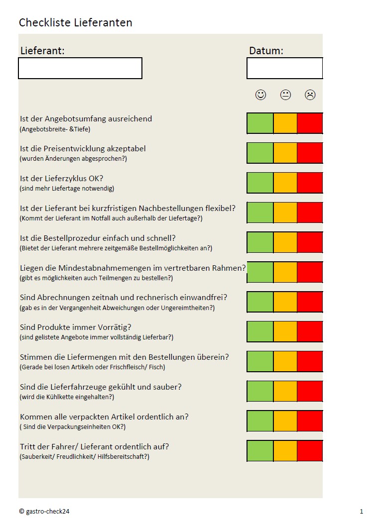 Checkliste Lieferantenkontrolle