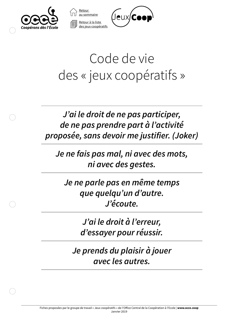 Classeur de jeux de coopération. Jeux coopératifs gratuits. PDF gratuit. OCCE. Confiance en soi. Entraide. Connaissance de soi. CPS. Compétences psychosociales. Philosophie pour enfants.