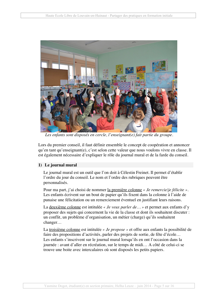 Conseil de coopération. Pédagogie Freinet. PDF GRATUIT. Yasmine Dogot.