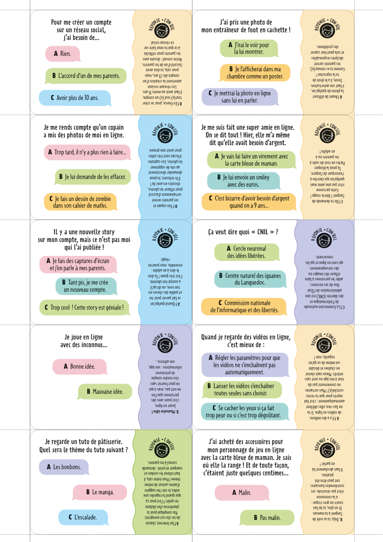 Jeu de cartes gratuit. Internet. Réseaux sociaux. PDF gratuit. Réseaux sociaux. Cyberharcèlement. Jeux vidéos. Désinformation. Adolescents. Enfants. Danger numérique. Outils gratuits.