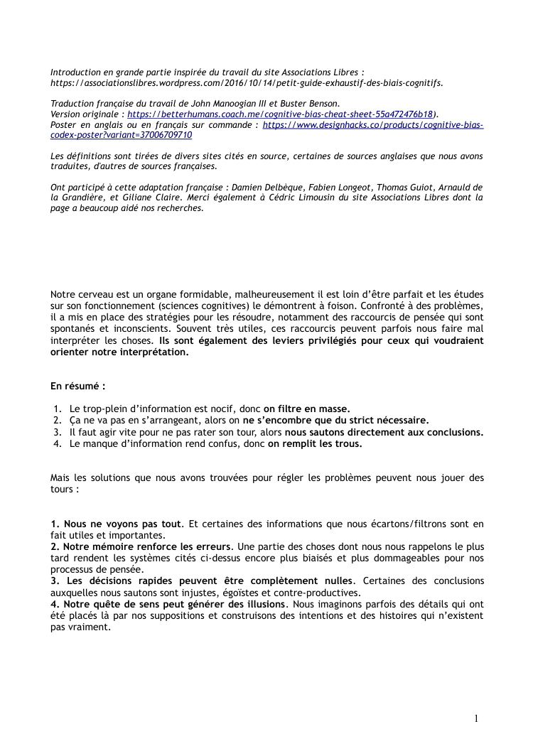 Codex des biais cognitifs 2016. Répertoire. 188 biais cognitifs. PDF gratuit sur les biais cognitifs. Biais de confirmation. Effet pygmalion. Effet Google. Biais d'ancrage. Heuristique. Esprit critique. CPS. Philosophie pour enfants.