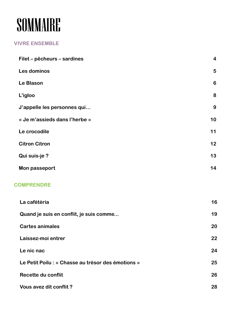 Gestion de conflit acitivités jeux gartuits. Université de paix. CNV. Violence. Communication. 35 fiches d'activités gratuites. PDF GRATUIT. Yasmine Dogot.