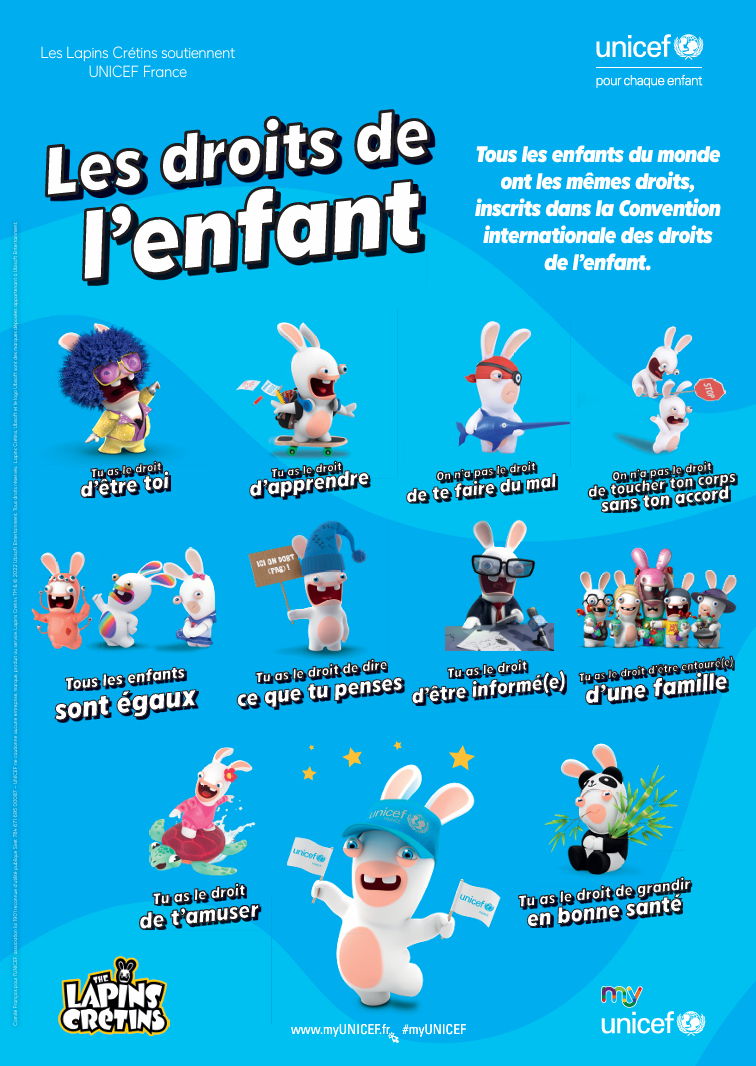 Droits de l'enfant. PDF gratuit. UNICEF. Les Lapins Crétins. Livret de jeux gratuit PDF.