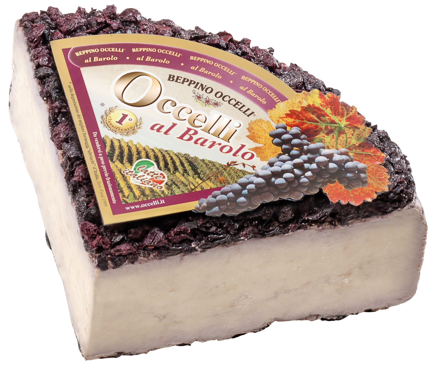 OCCELLI AL BAROLO - Dieser Käse aus Kuhmilch wird sehr lange in den Kellern von Valcasotto gelagert. Der entstandene Hartkäse wird dann 2 weitere Monate in mit Barolo angereichertem Langa-Trester verfeinert.