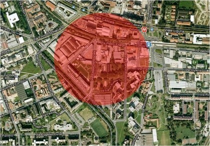 L'area rossa individua la zona in cui sono stati ritrovati i reperti