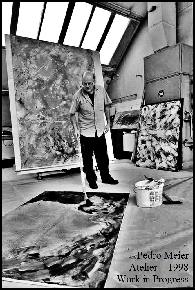 Pedro Meier Atelier, Work in Progress 1998, Shedhalle, Gugelmann-Areal Langenthal, Artwork by Pedro Meier, Lyriker, Schriftsteller, Multimedia Künstler, Transmedia Storytelling. Dieses Atelier wurde 2001 durch eine Brandkatastrophe total vernichtet.