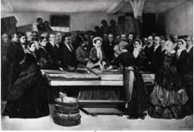 Visite de l'empereur Napoléon III et de l'impératrice Eugénie  à la manufacture de Saint Gobain en 1858