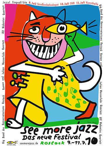 Peter Bauer, Rostock, Plakat und Gesamtausstattung für ein Jazzfestival