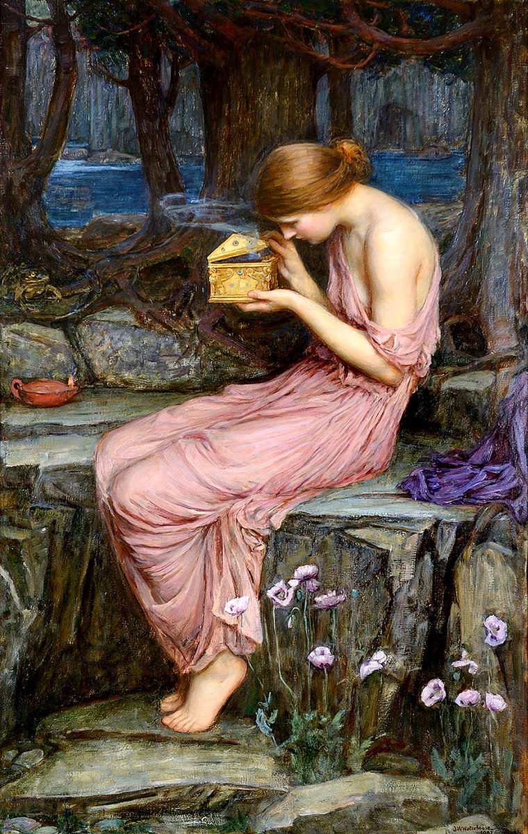 ꧁ John William Waterhouse 🏴󠁧󠁢󠁥󠁮󠁧󠁿, Psyché ouvrant la boîte dorée, 1903 ꧂