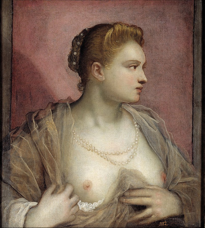 ꧁ Jacopo Robusti dit Le Tintoret, Dame dénudant sa poitrine, c. 1570 ꧂