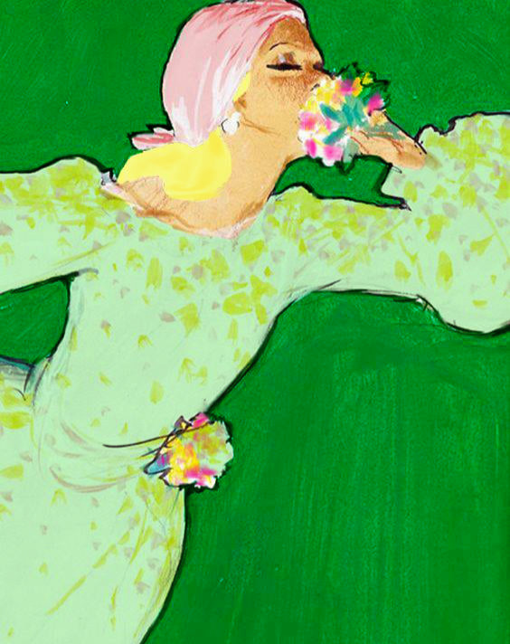 ꧁ Rene Gruau 🇮🇹, Femme avec des fleurs, 1972 ꧂