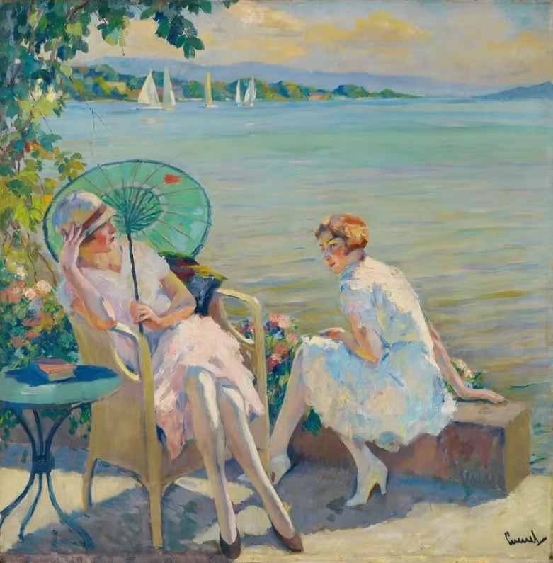 ꧁ Edward Cucuel 🇺🇸, Deux jeunes filles au lac de Starnberg, après 1918 ꧂