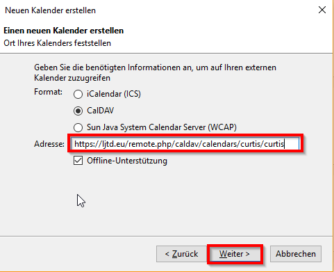 CalDAV Adresse in Thunderbird eintragen