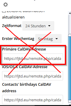 Primäre CalDAV-Adresse