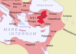 Mapa com a localização de algumas províncias romanas, incluindo a Galácia. 