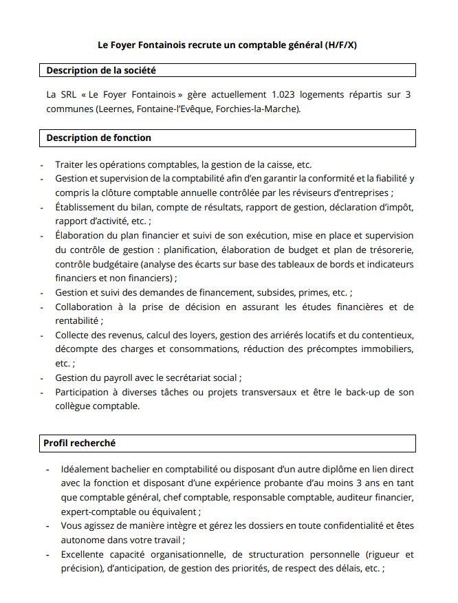 Recrutement d'un(e) comptable H/F/X