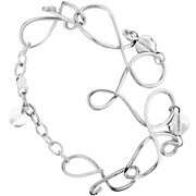 Bracelet Volutes en argent 925, perle de verre, transparent, 13.6g