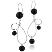 Boucles d'oreilles percées Volutes argent 925, perle de verre, noires, 14.1g