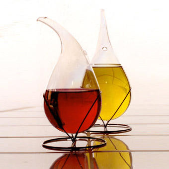 Oil and vinegar bottles "Alchimia" - 2000 Iridescent blown glass and metal