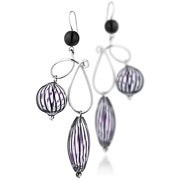 Boucles d'oreilles percées Volutes argent 925, Murano, noires, 9.5g