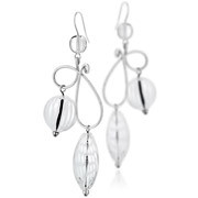 Boucles d'oreilles percées Volutes argent 925, Murano, blanches, 9.5g