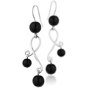 Boucles d'oreilles percées Volutes argent 925, Murano, noires, 21.8g