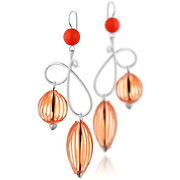 Boucles d'oreilles percées Volutes argent 925, Murano, rouges, 21.8g