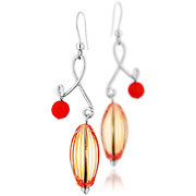 Boucles d'oreilles percées Volutes argent 925, Murano, rouges, 9.5g