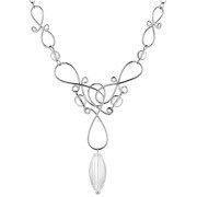 Collier plastron Volutes en argent 925, verre de Murano, blanc, 29g