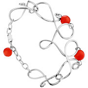 Bracelet Volutes en argent 925, perle de verre, rouge, 13.6g