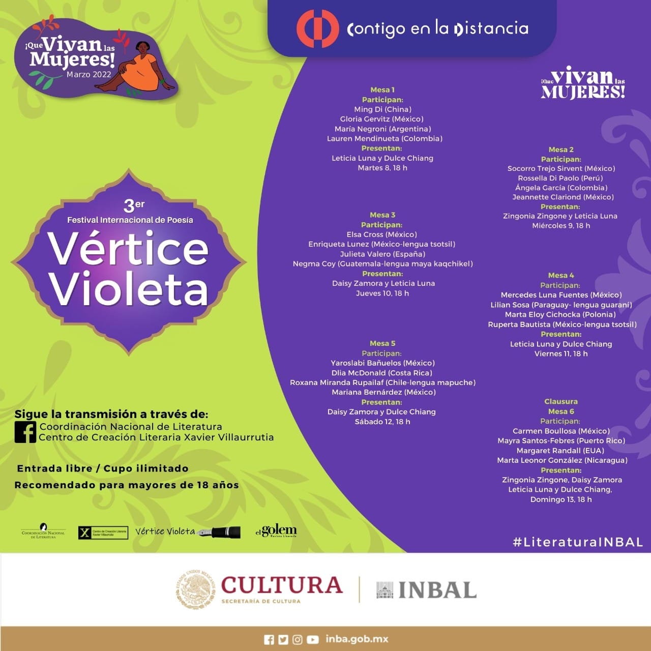 Cartelera Tercer Festival Internacional de Poesía Vértice Violeta