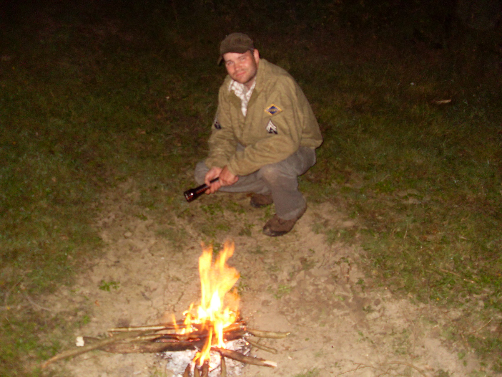 Larry enjoys the fire