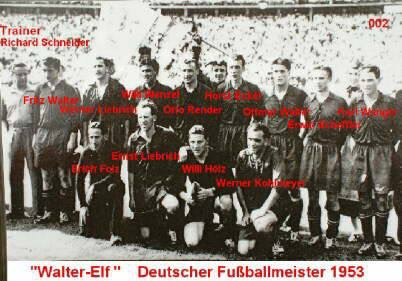 Die Meistermannschaft von 1953, die ihren Titel auf den Tag genau exakt 6 Jahre vor Fritz Walters Abschiedsspiel einfuhr.