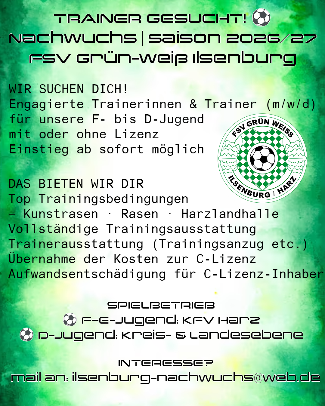 Wir suchen Nachwuchstrainer für die Saison 2026/27!