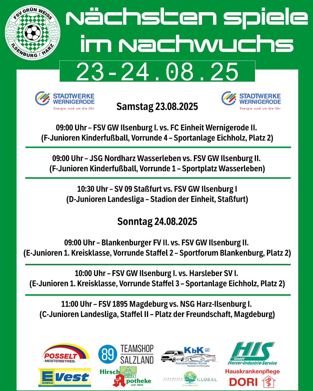 Vorbericht zum Nachwuchs-Wochenende – FSV Grün-Weiß Ilsenburg
