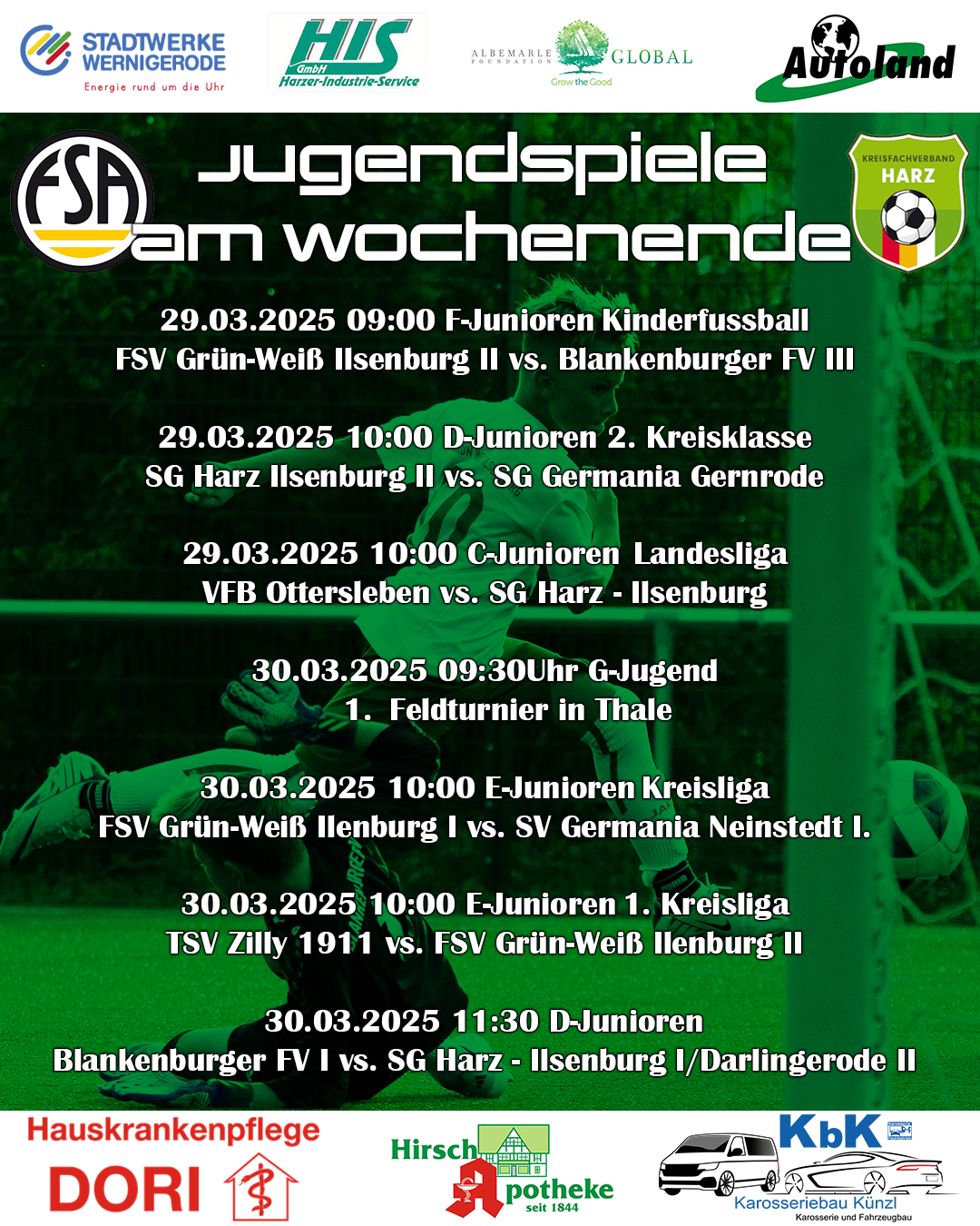 Vorbericht zum Nachwuchs-Wochenende des FSV Grün-Weiß Ilsenburg (29./30. März 2025)