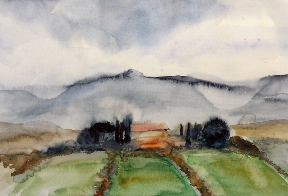 Landschaft in Umbrien, 1996, Aquarell, 32x47cm