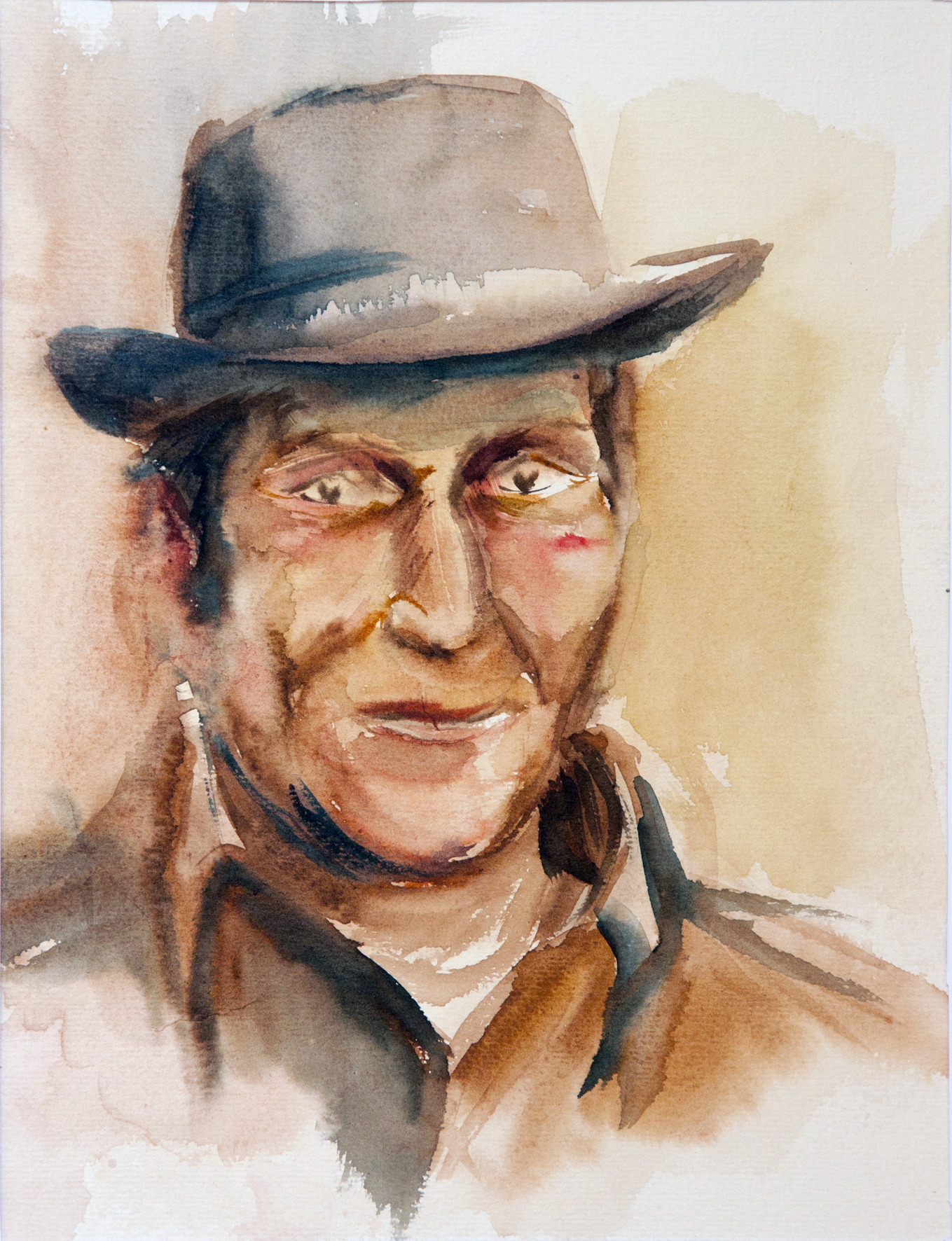 Mann mit Hut 1988 Aquarell 30x23