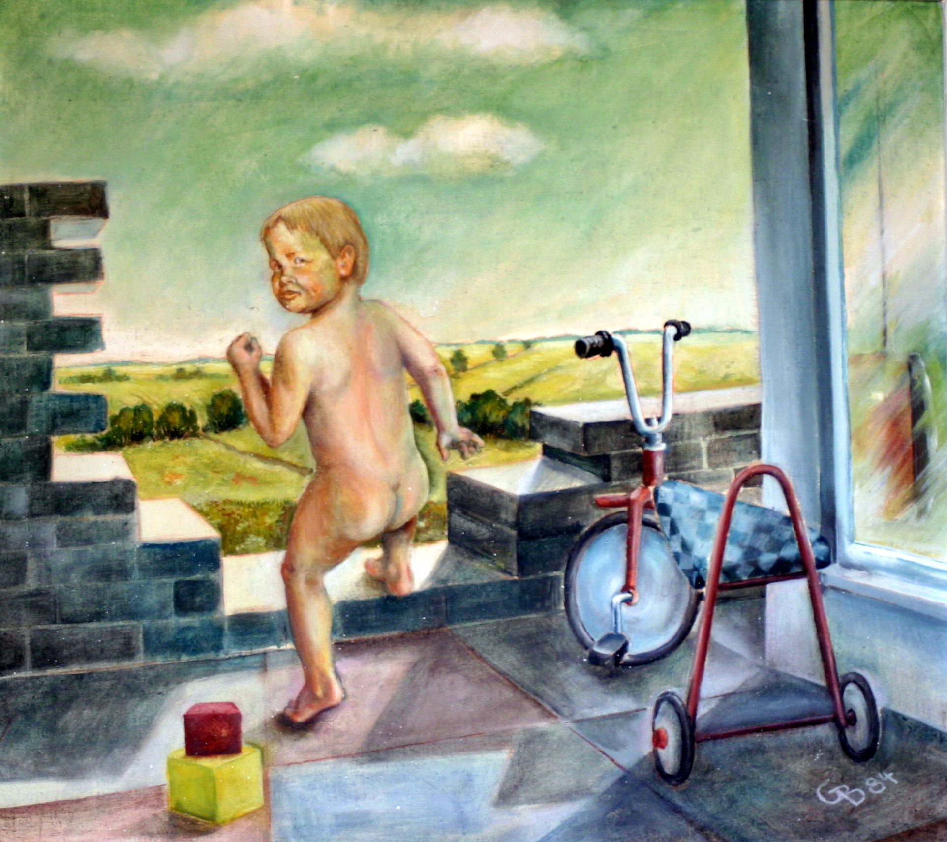 Spielendes Kind, 1984, Öl auf Hartfaser, 52x58cm