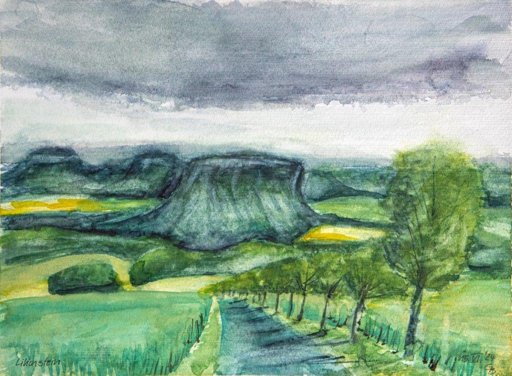 Lilienstein, 2024, Aquarell, 33,5x45,5