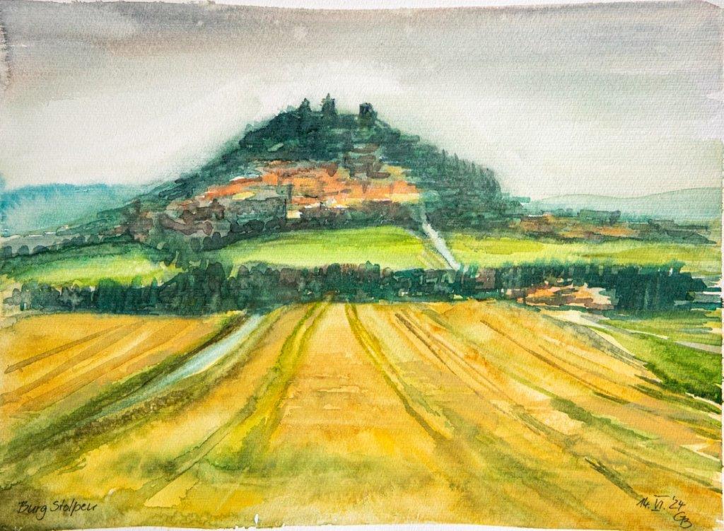 Burg Stolpen, 2024, Aquarell, 32,5x46