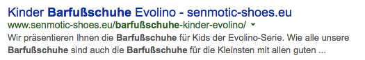 Keyword innerhalb der URL integrieren: "Barfußschuhe" - Bsp. senmotic-shoes.eu