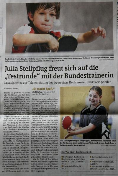 Julia Stellpflug freut sich auf die "Testrunde" mit der Bundestrainerin - Westfalenpost vom 13.6.2013