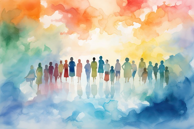 Menschen gehen Hand in Hand. Aquarell-Stil. Bild von Franz Bachinger auf Pixabay.