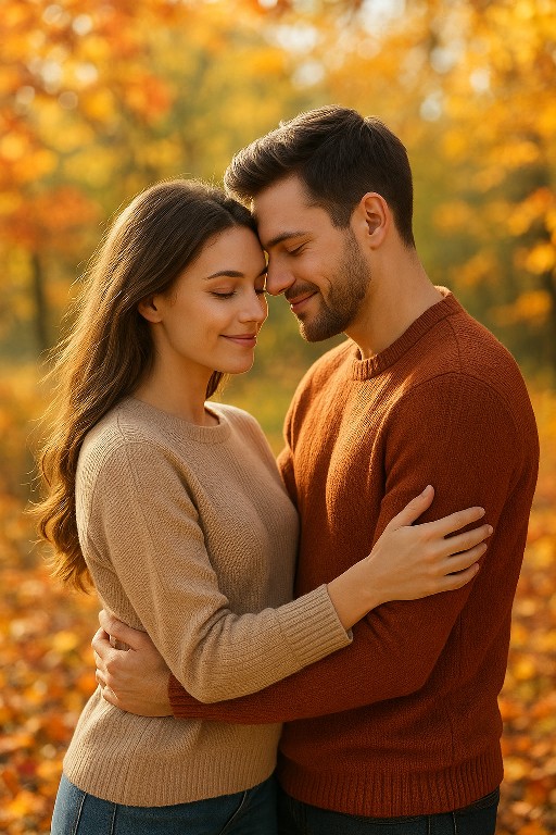Ein junges Liebespaar im Herbst. Erstellt mit ChatGPT.