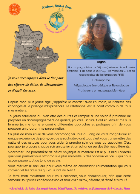 Ingrid Charreau Jeûne et Randonnée Nature Eveil et Sens Lot
