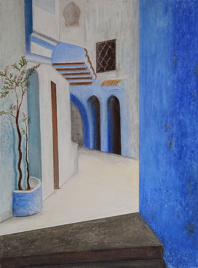"Somewhere in Marocco", 80x100, canvas, oil pastel, a copy after T.Bendi
