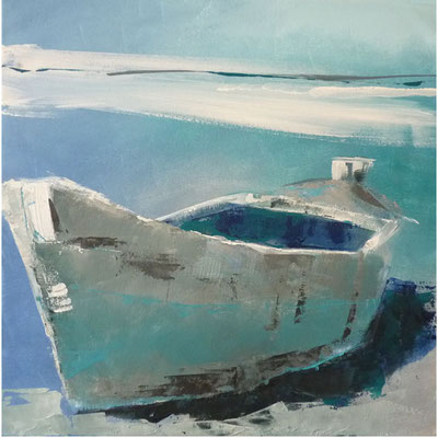 Barque bleue, acrylique sur toile, 30X30, 2015